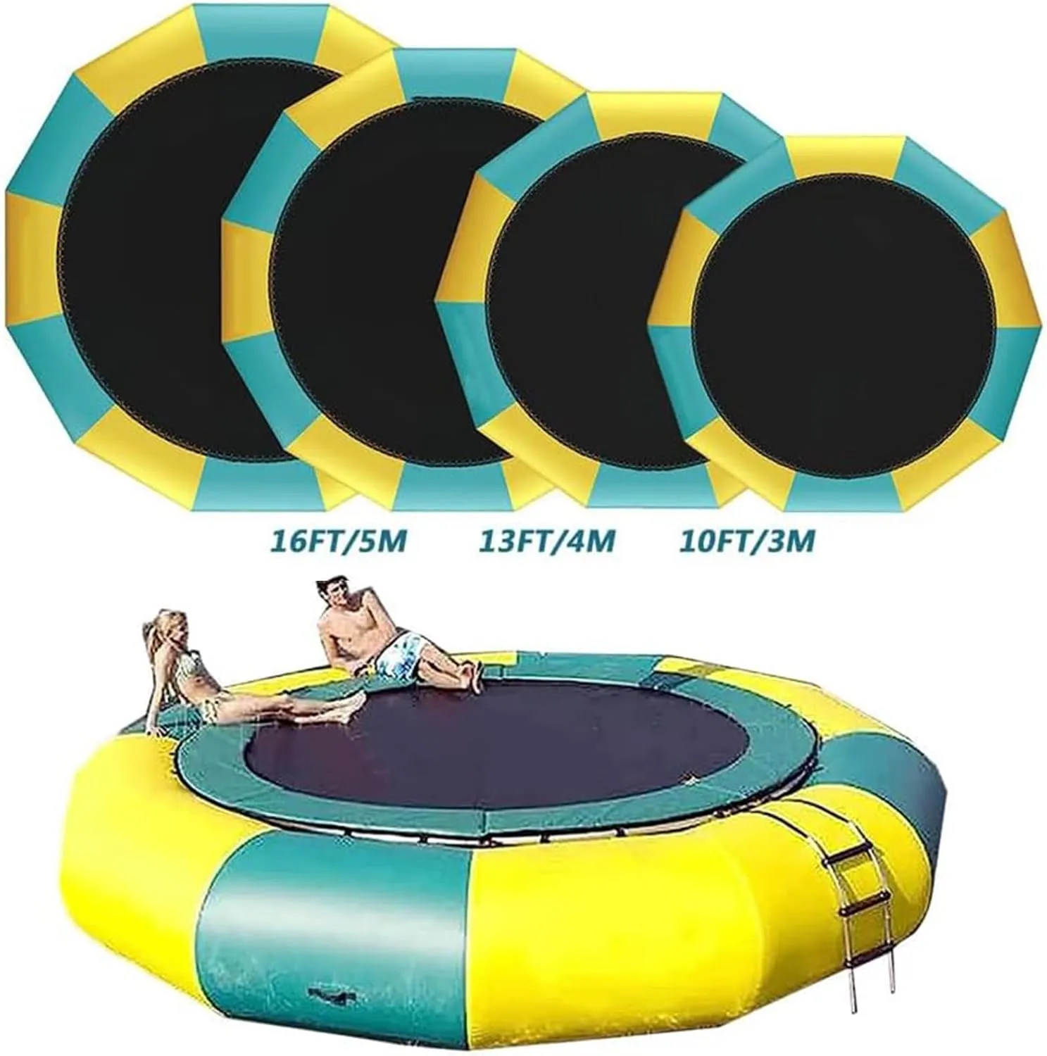 PVC Inflatable Water Trampoline, Lake Trampoline, Jumping Platform with Slide/Tube/Jumping Pillow Bag, Leisure Trampoline, Water Jumping Bag, Trampoline Water Toy, 16FT/5M