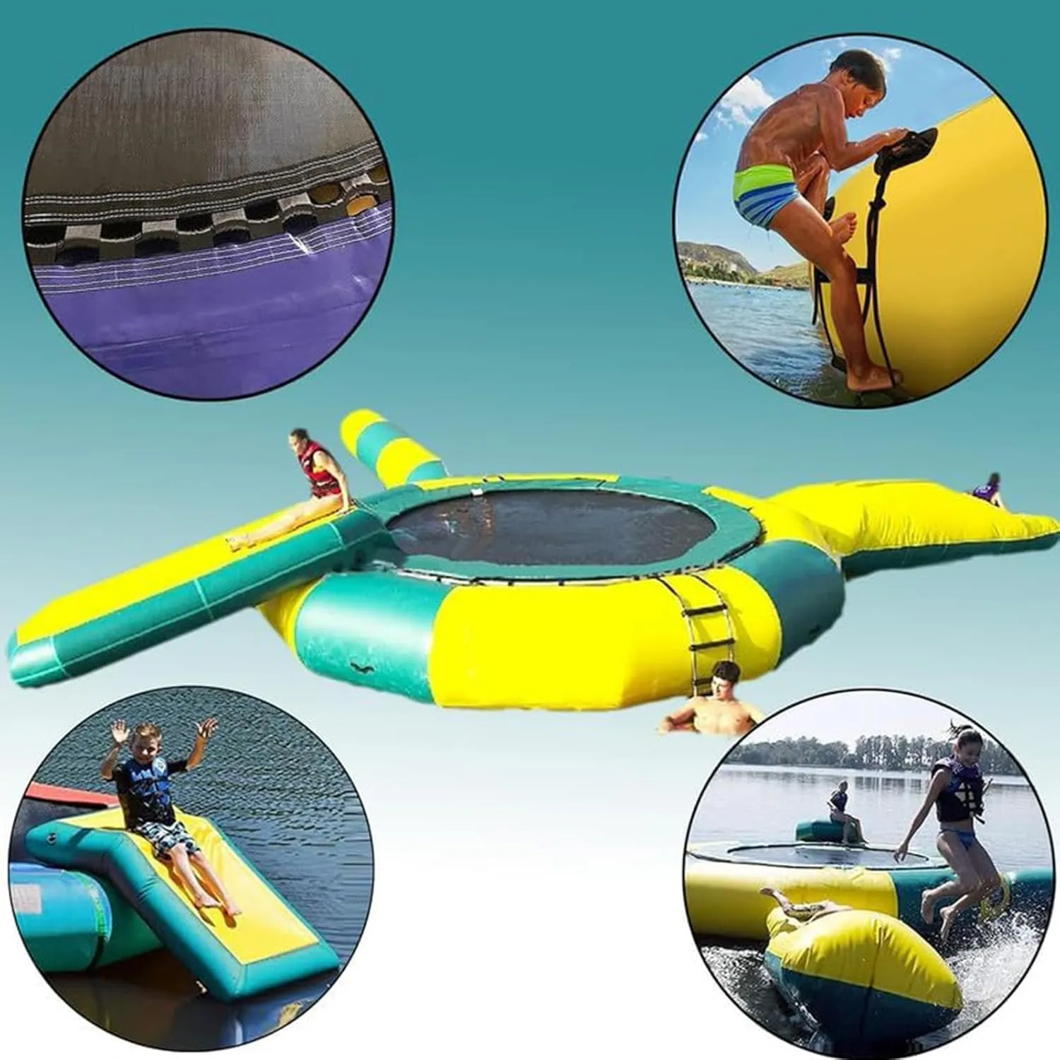 PVC Inflatable Water Trampoline, Lake Trampoline, Jumping Platform with Slide/Tube/Jumping Pillow Bag, Leisure Trampoline, Water Jumping Bag, Trampoline Water Toy, 16FT/5M