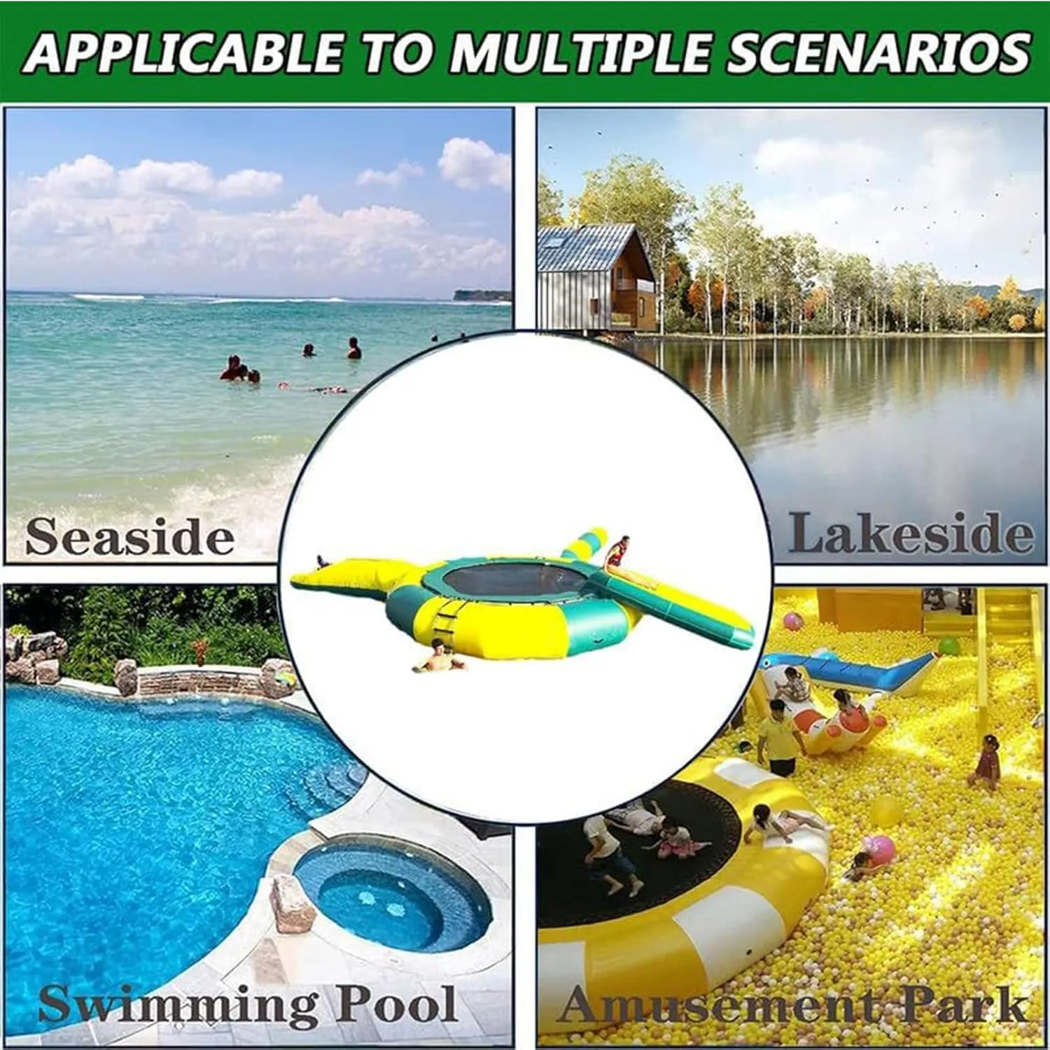 PVC Inflatable Water Trampoline, Lake Trampoline, Jumping Platform with Slide/Tube/Jumping Pillow Bag, Leisure Trampoline, Water Jumping Bag, Trampoline Water Toy, 16FT/5M