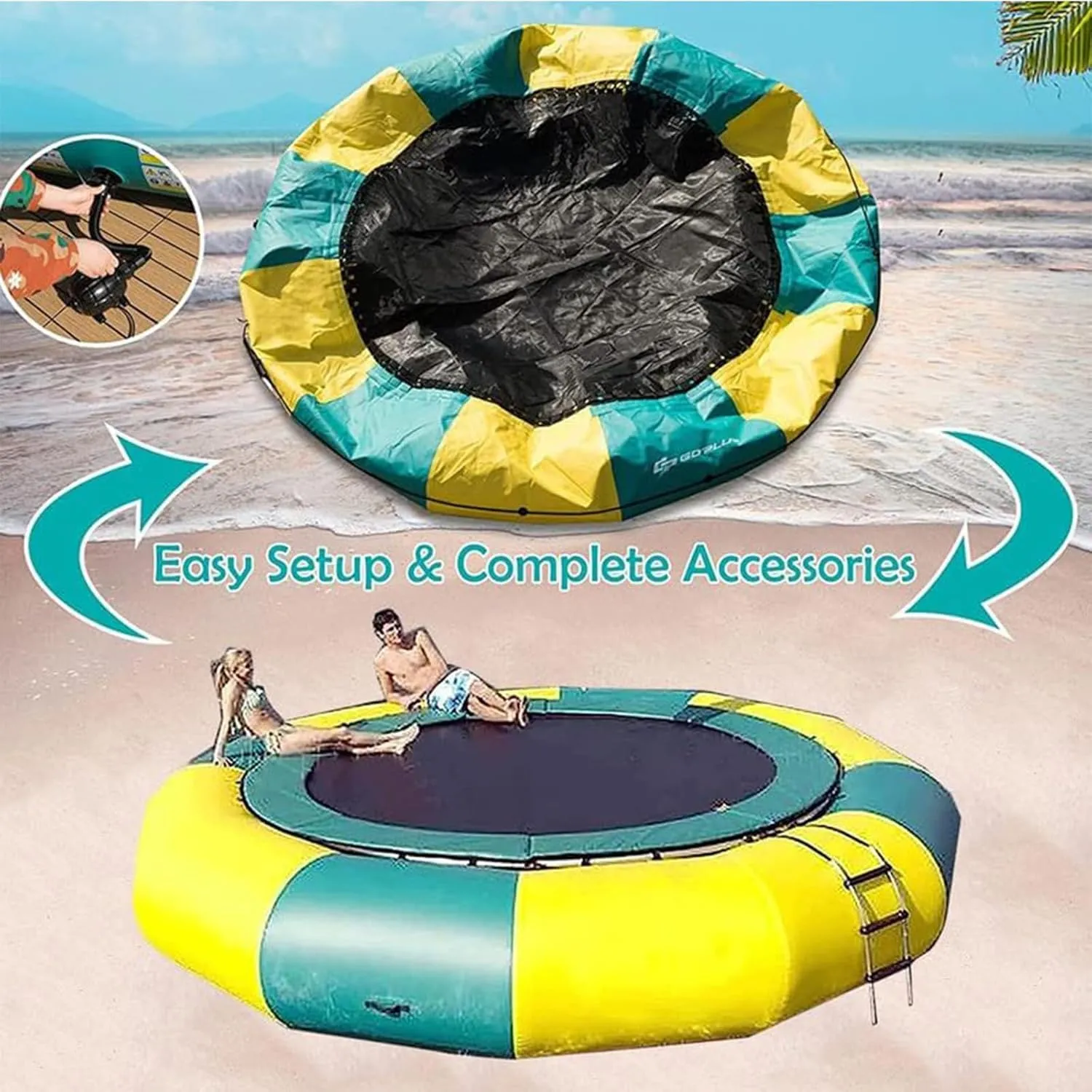 PVC Inflatable Water Trampoline, Lake Trampoline, Jumping Platform with Slide/Tube/Jumping Pillow Bag, Leisure Trampoline, Water Jumping Bag, Trampoline Water Toy, 16FT/5M