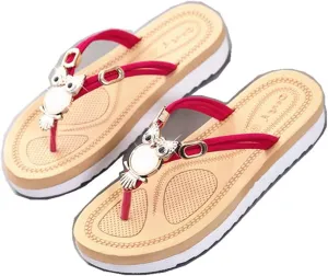 QMFUR Women's Platform Slippers Flat Flip Flops Beach Slides For Women Slides Rhinestone owl decoration Light weight Comfortable Casual Sandals