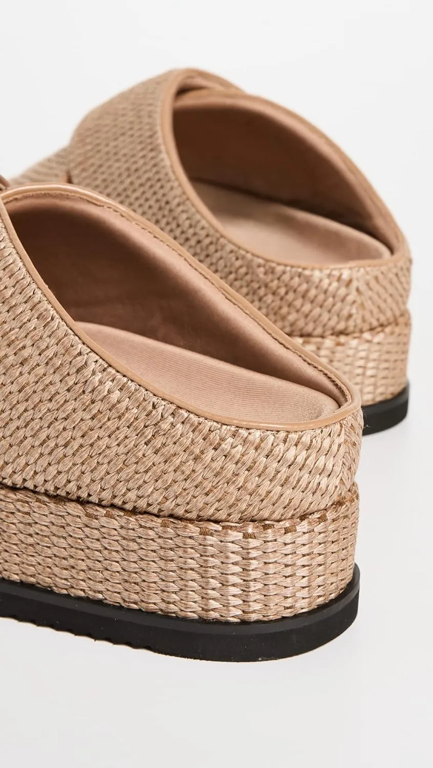 R0AM Women's Cross Stack Raffia Platform Slides
