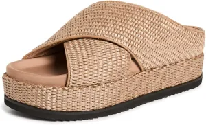 R0AM Women's Cross Stack Raffia Platform Slides
