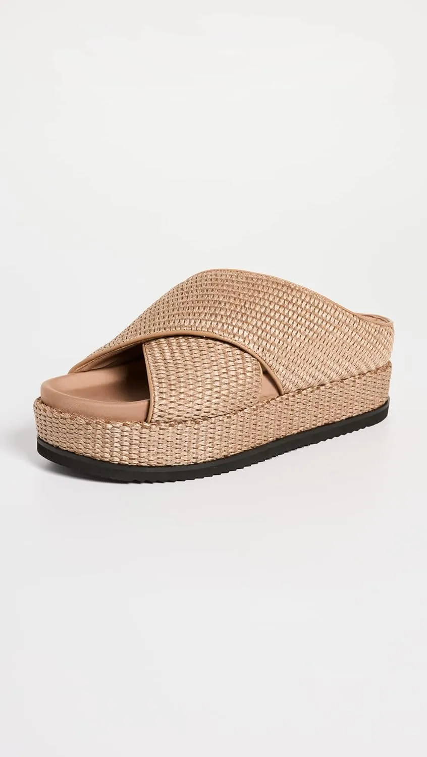 R0AM Women's Cross Stack Raffia Platform Slides