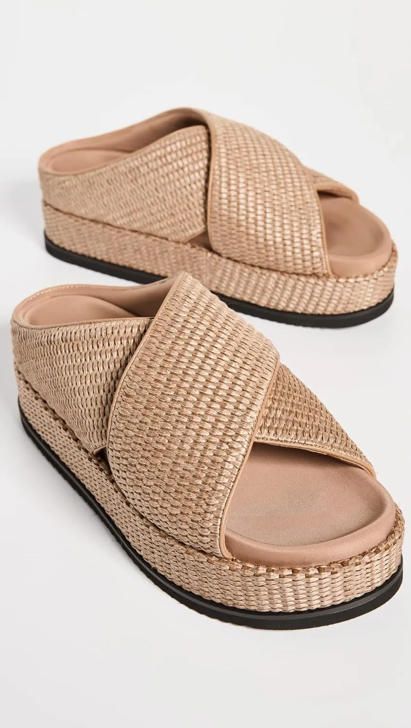 R0AM Women's Cross Stack Raffia Platform Slides