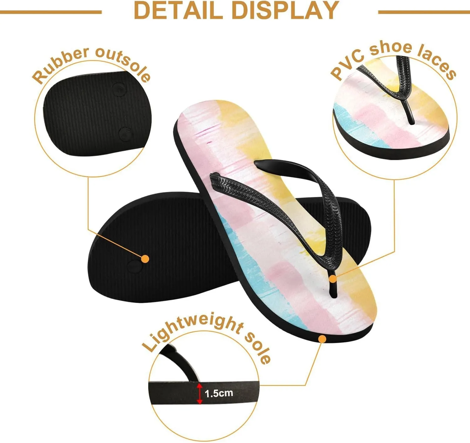 Rainbow Stripe Flip Flop Beach Summer Casual Sandal for Women & Men Shower Shoes XS
