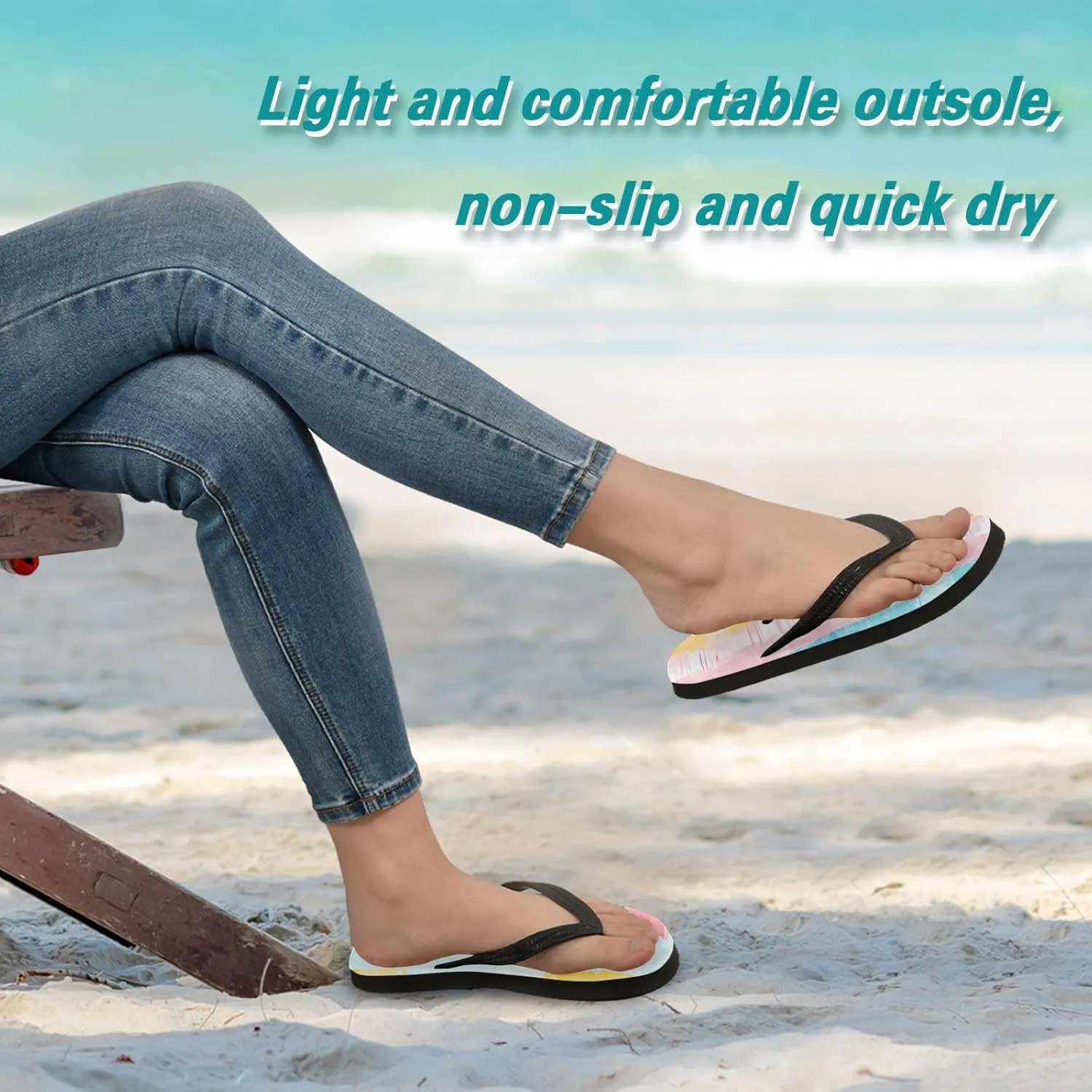 Rainbow Stripe Flip Flop Beach Summer Casual Sandal for Women & Men Shower Shoes XS