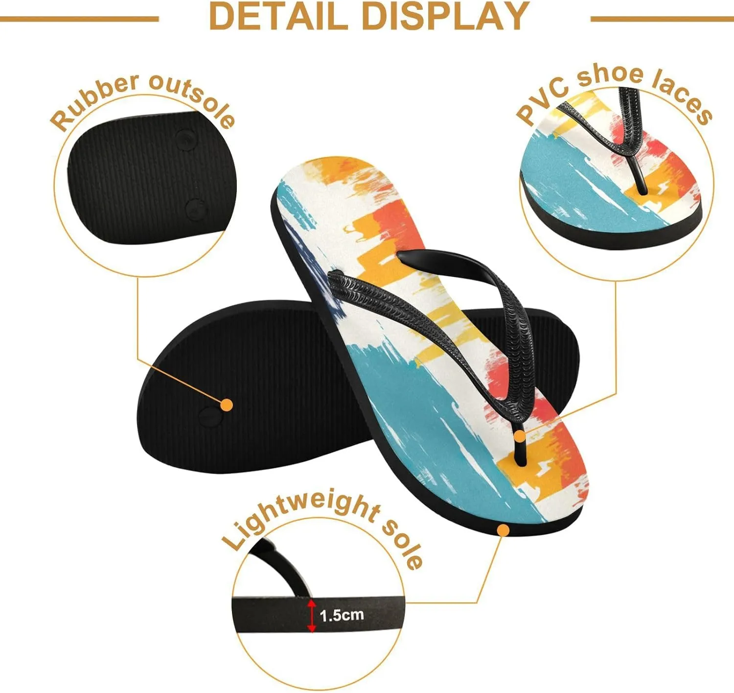 Rainbow Stripe Flip Flop Beach Summer Casual Sandal for Women & Men Shower Shoes XS