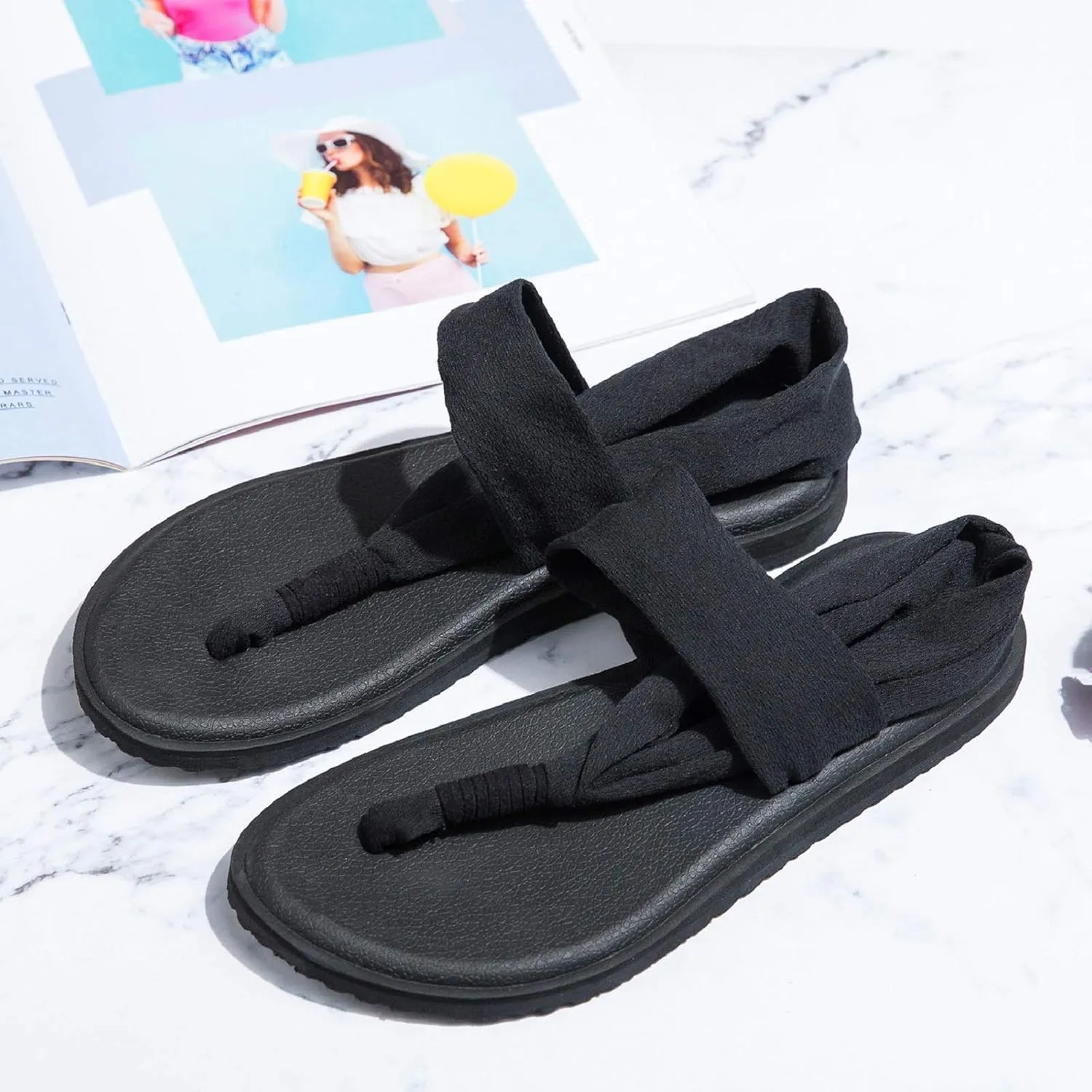 Ranberone Women's Yoga Mat Flip Flops Casual Flat Summer Beach Sandals