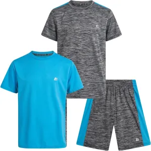 RBX Boys Active Shorts Set - 3 Piece Athletic Performance Mesh and Jersey T-Shirts and Mesh Gym Shorts for Boys (Sizes: 8-12)