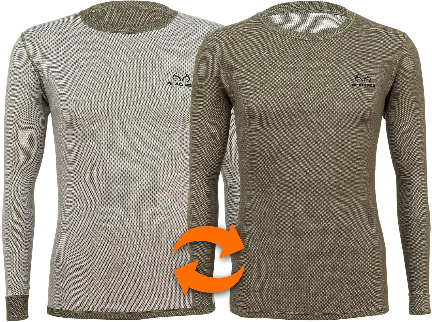 Realtree Reversible Mens Thermal Long Sleeve Shirt Hunting Gear- Base Layer,Warm Waffle Knit Under Top (1 Reversible Shirt)