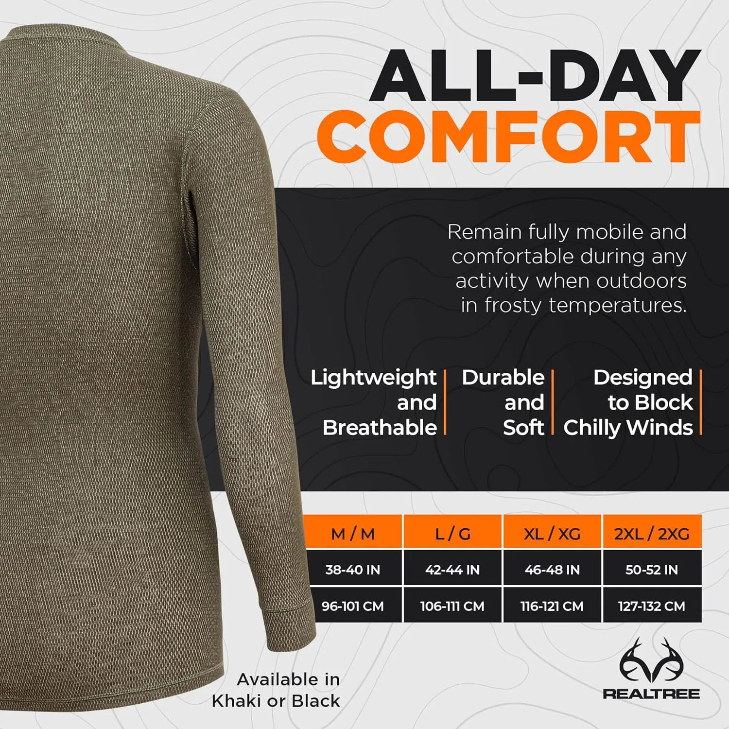 Realtree Reversible Mens Thermal Long Sleeve Shirt Hunting Gear- Base Layer,Warm Waffle Knit Under Top (1 Reversible Shirt)