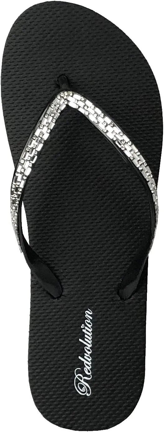 REDVOLUTION Women's Rhinestone Sandals Soft Platform Footbed Midsole Fashion Flip Flop
