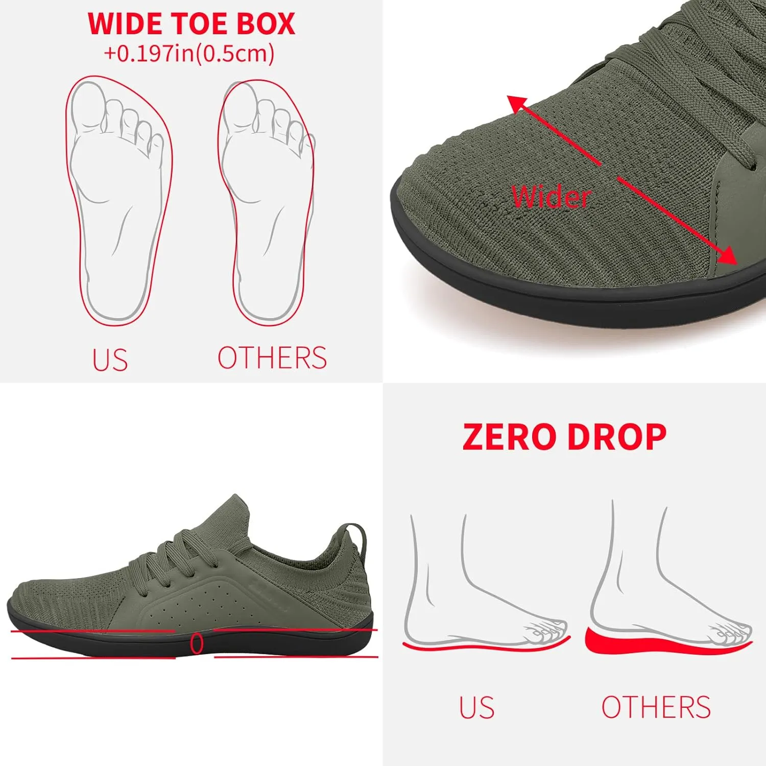 relxfeet Men's Barefoot Shoes Minimalist Cross-Trainer Shoes Wide Toe Walking Shoes Zero Drop Sole Trail Running Sneakers