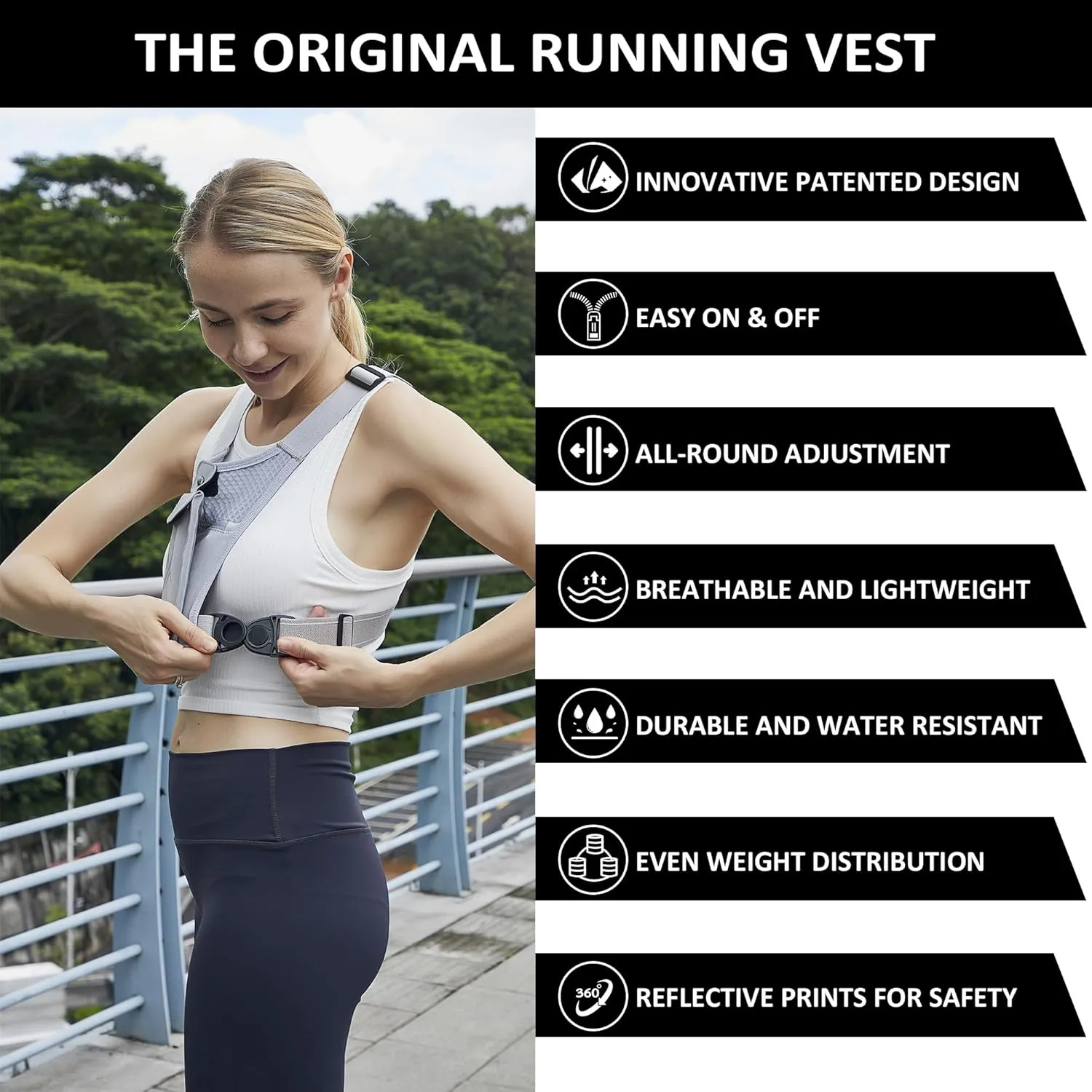 REVALI Running Vest for Men Women, USA Patent, Ultralight Reflective Running Vest Phone Holder Chest Pack for Hiking Cycling
