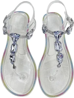 Rhinestone Flat Sandals for Women Jelly Sandals Dressy Sparkly Thong Sandal Bling Summer Cute T Strap Dress Sandal for Wedding Bridal Bride Beach Trendy Comfortable