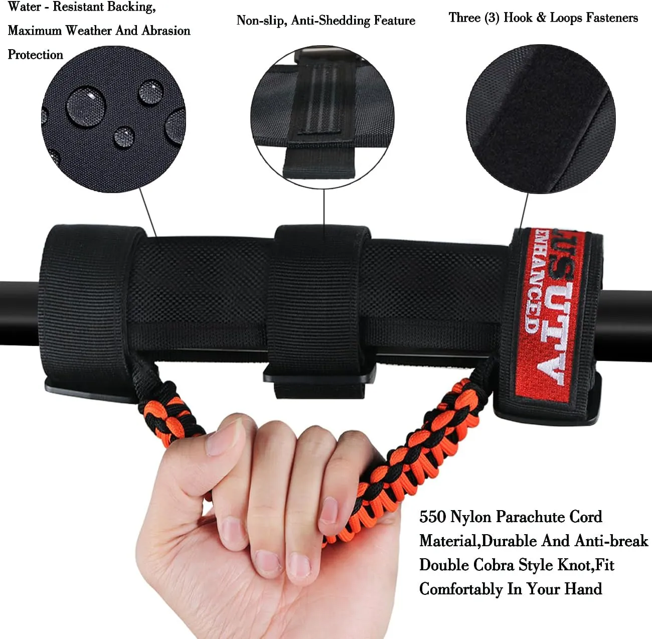 Roll Bar Grab Handles Grips Triple Straps for UTV ATV Polaris Ranger RZR XP900 1000 Honda Pioneer Talon Kawasaki Wildcat Yamaha YXZ Can Strap 1.75 to 2 Inch Bars 2PCS Orange