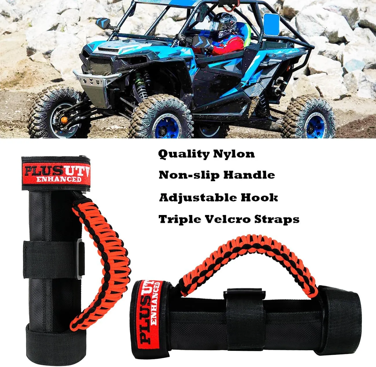 Roll Bar Grab Handles Grips Triple Straps for UTV ATV Polaris Ranger RZR XP900 1000 Honda Pioneer Talon Kawasaki Wildcat Yamaha YXZ Can Strap 1.75 to 2 Inch Bars 2PCS Orange