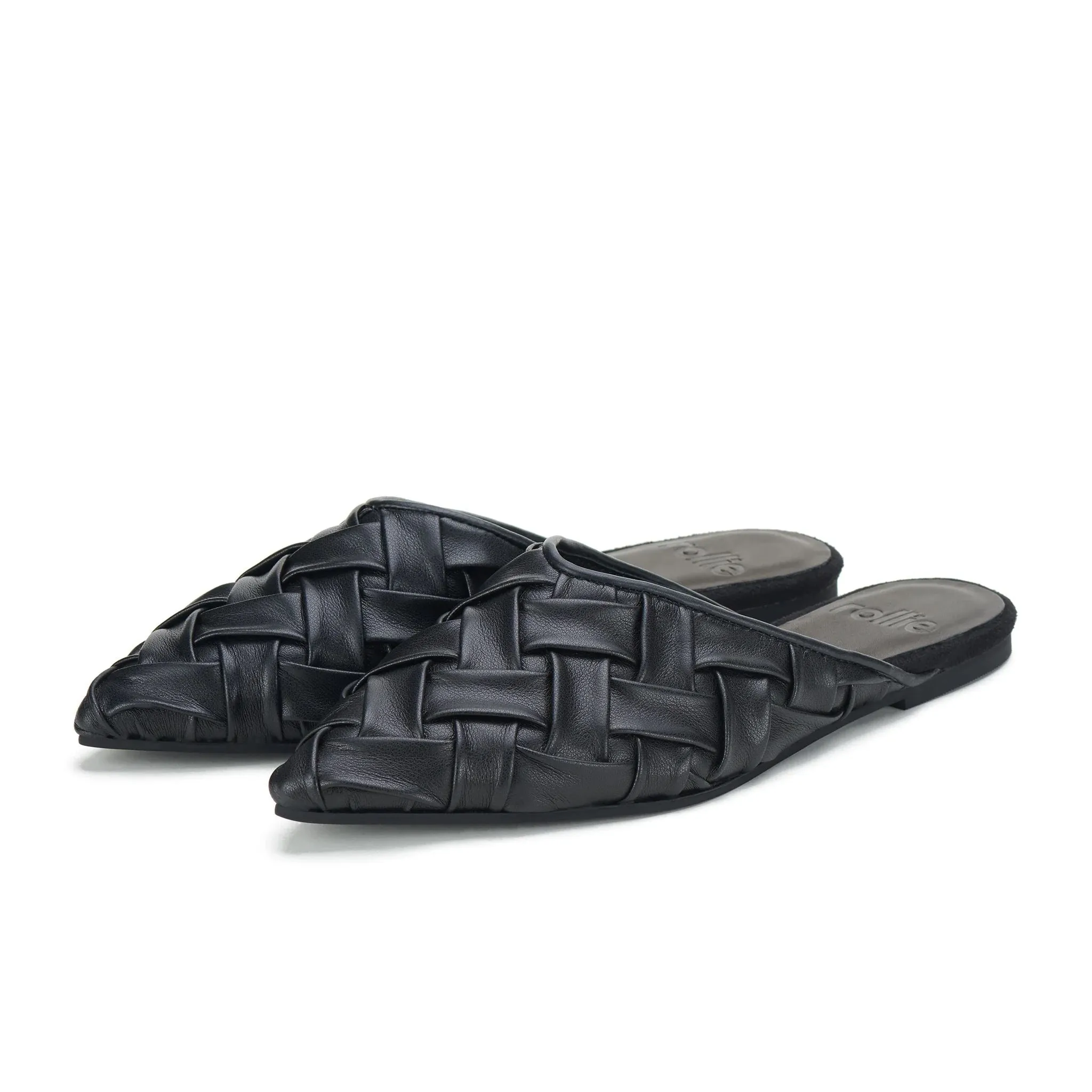 ROLLIE Pointed Soft Woven Mule - Black