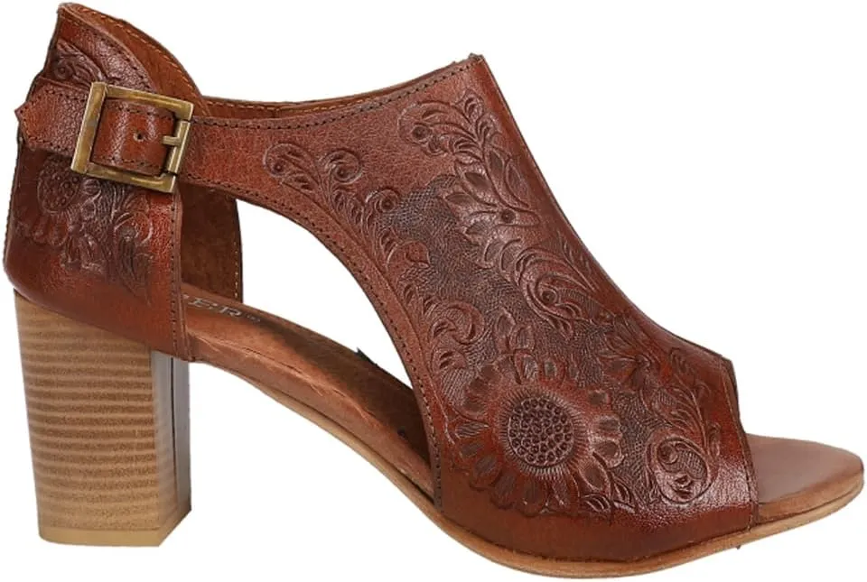 ROPER Womens Mika Floral Embossed Closed Back Block Pumps Dress Casual Casual Mid Heel 2-3" - Brown