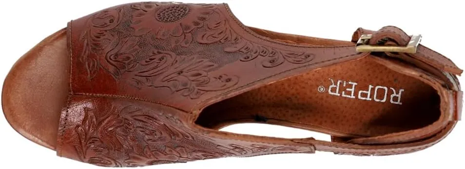 ROPER Womens Mika Floral Embossed Closed Back Block Pumps Dress Casual Casual Mid Heel 2-3" - Brown
