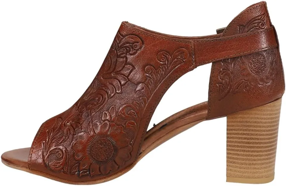 ROPER Womens Mika Floral Embossed Closed Back Block Pumps Dress Casual Casual Mid Heel 2-3" - Brown