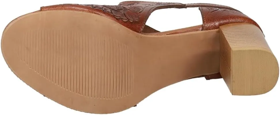 ROPER Womens Mika Floral Embossed Closed Back Block Pumps Dress Casual Casual Mid Heel 2-3" - Brown