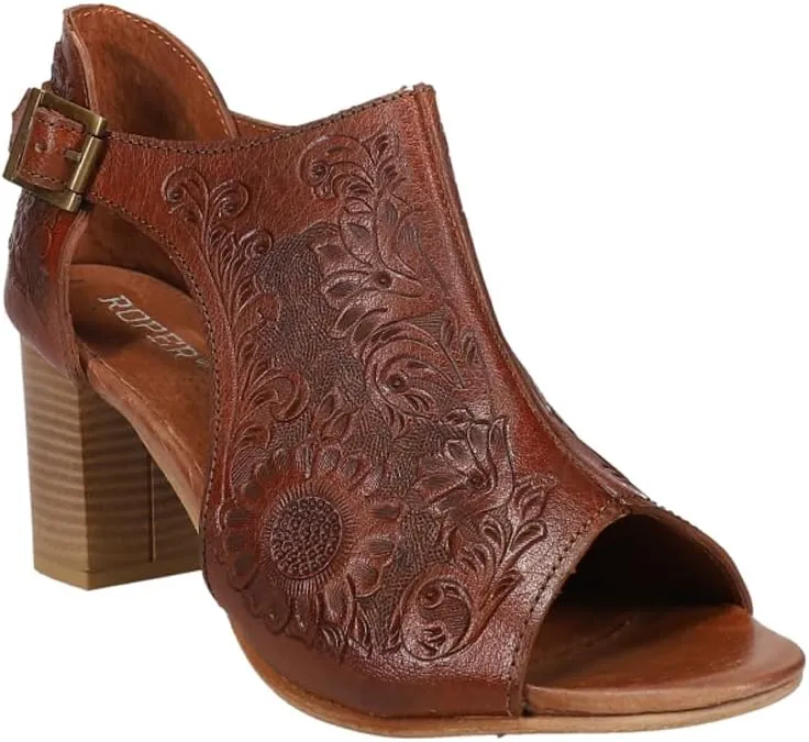 ROPER Womens Mika Floral Embossed Closed Back Block Pumps Dress Casual Casual Mid Heel 2-3" - Brown