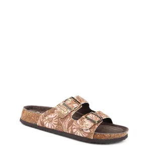 ROPER WOMENS SHOE DELILAH SANDAL TAN FLORAL EMBOSSED FAUX LEATHER 2 STRAP