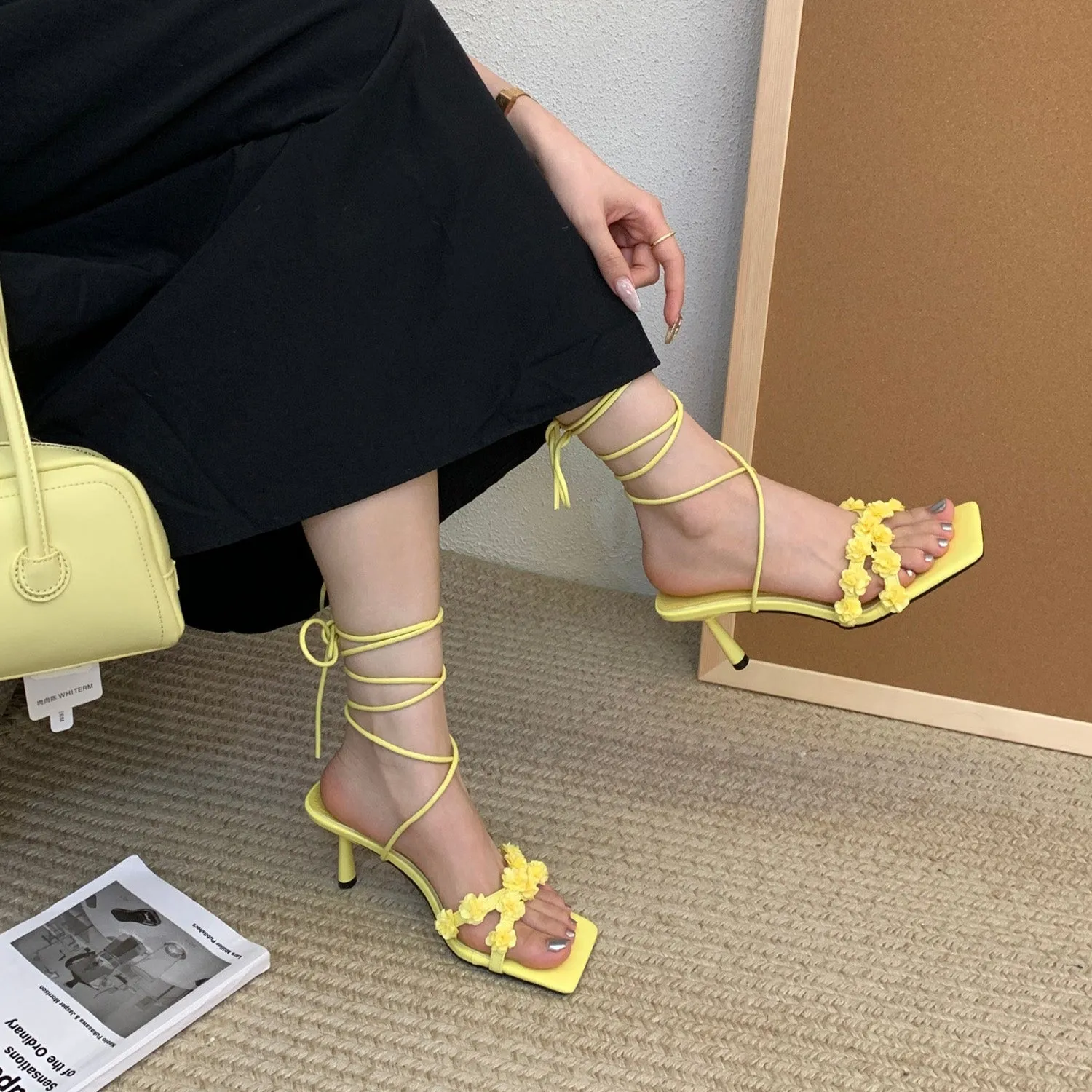Rose Lace-Up Heels
