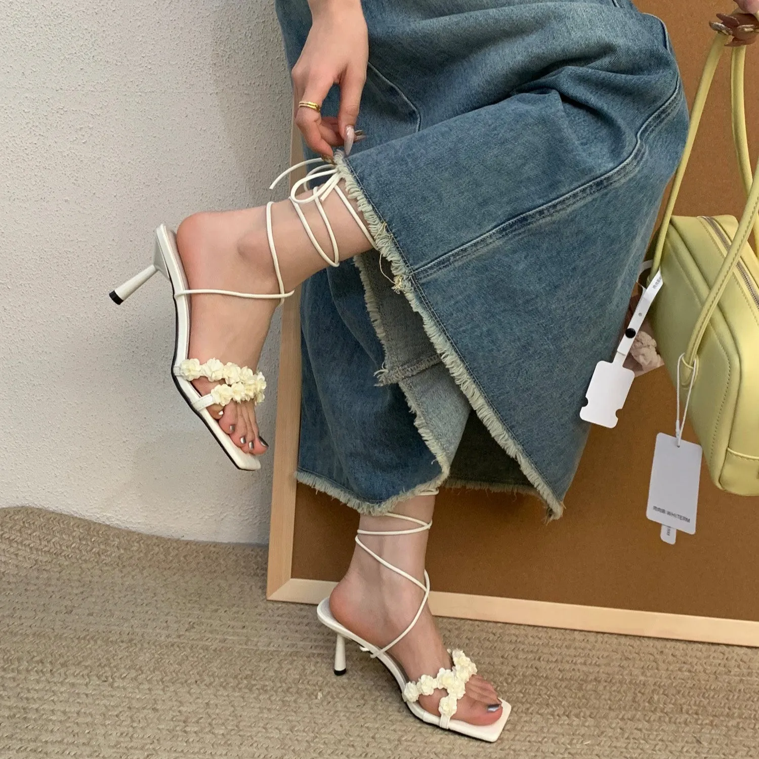 Rose Lace-Up Heels