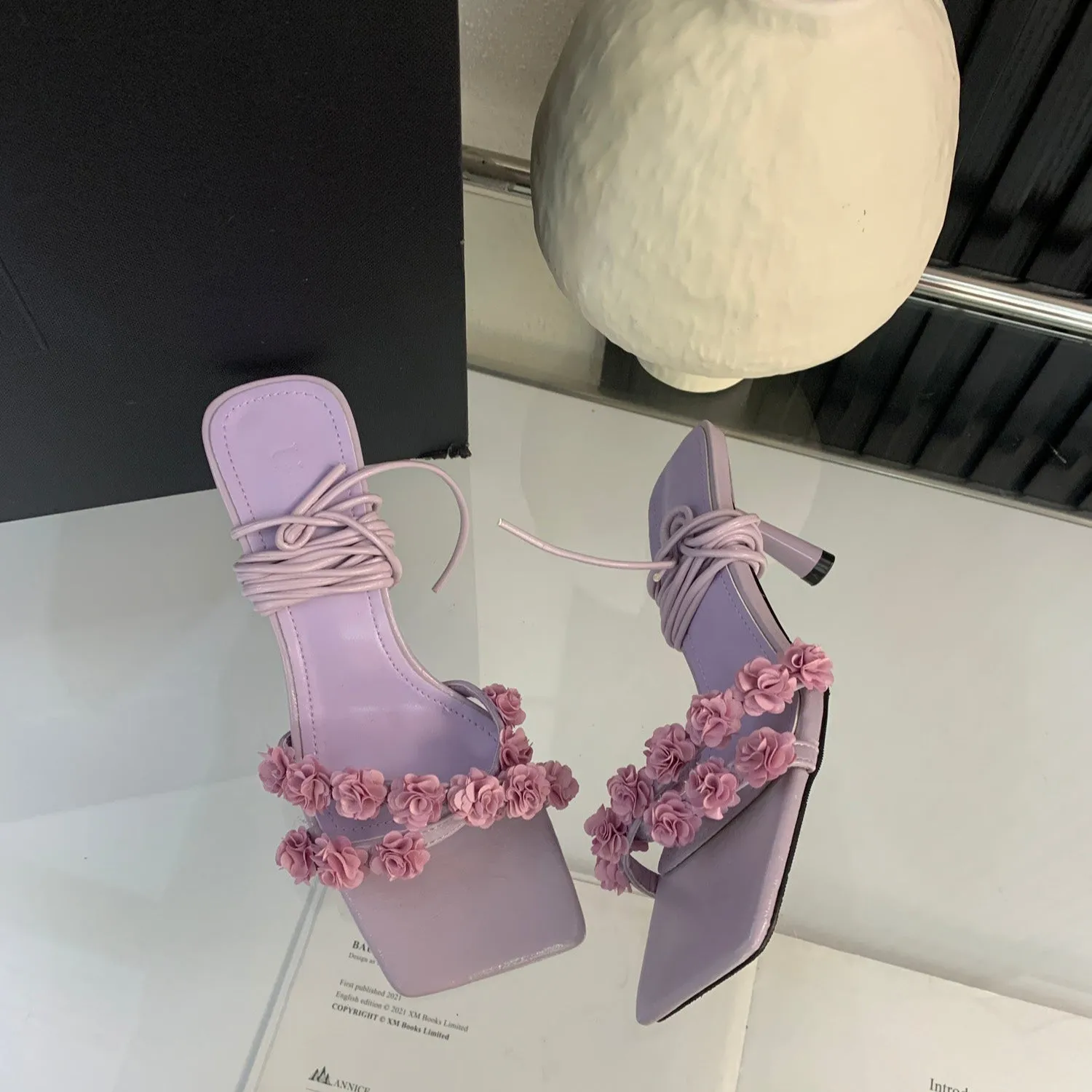 Rose Lace-Up Heels