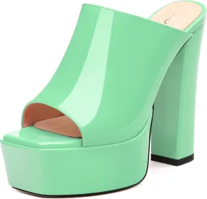 ROSERWISH Women's Platform Heels High Chunky Block Heel Sandals Sexy Open Toe Slip on Heels for Women Slide Mules Dressy Pumps Shoes