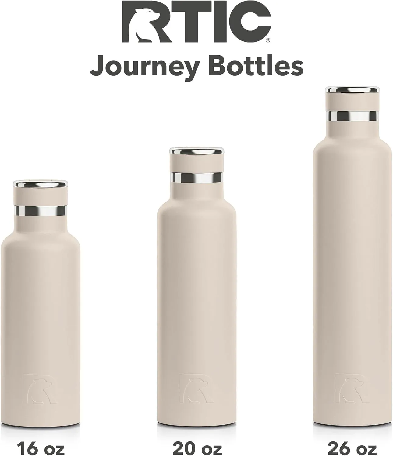 RTIC 16oz Journey Bottle Metal Stainless Steel Vacuum Insulated, BPA Free, Reusable, for Water, Hot and Cold Drinks, Travel, Sports, Camping, Beach