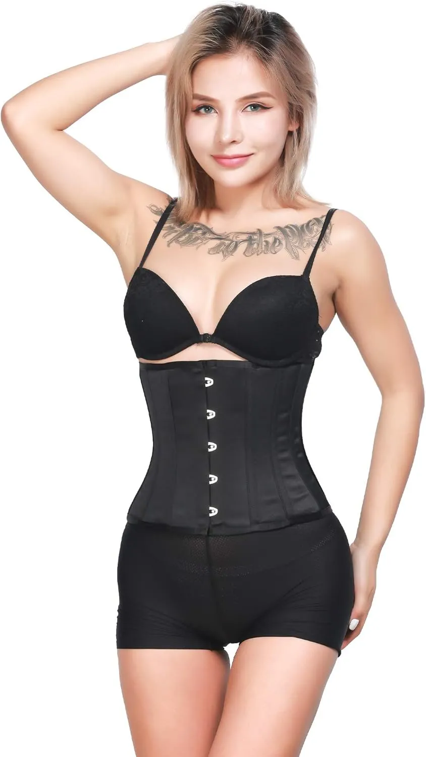 RZY Women's Petite 12 Steel Boned Heavy Duty Waist Trainer Underbust Corset Short Torso Mesh Body Shaper (Fabric style)