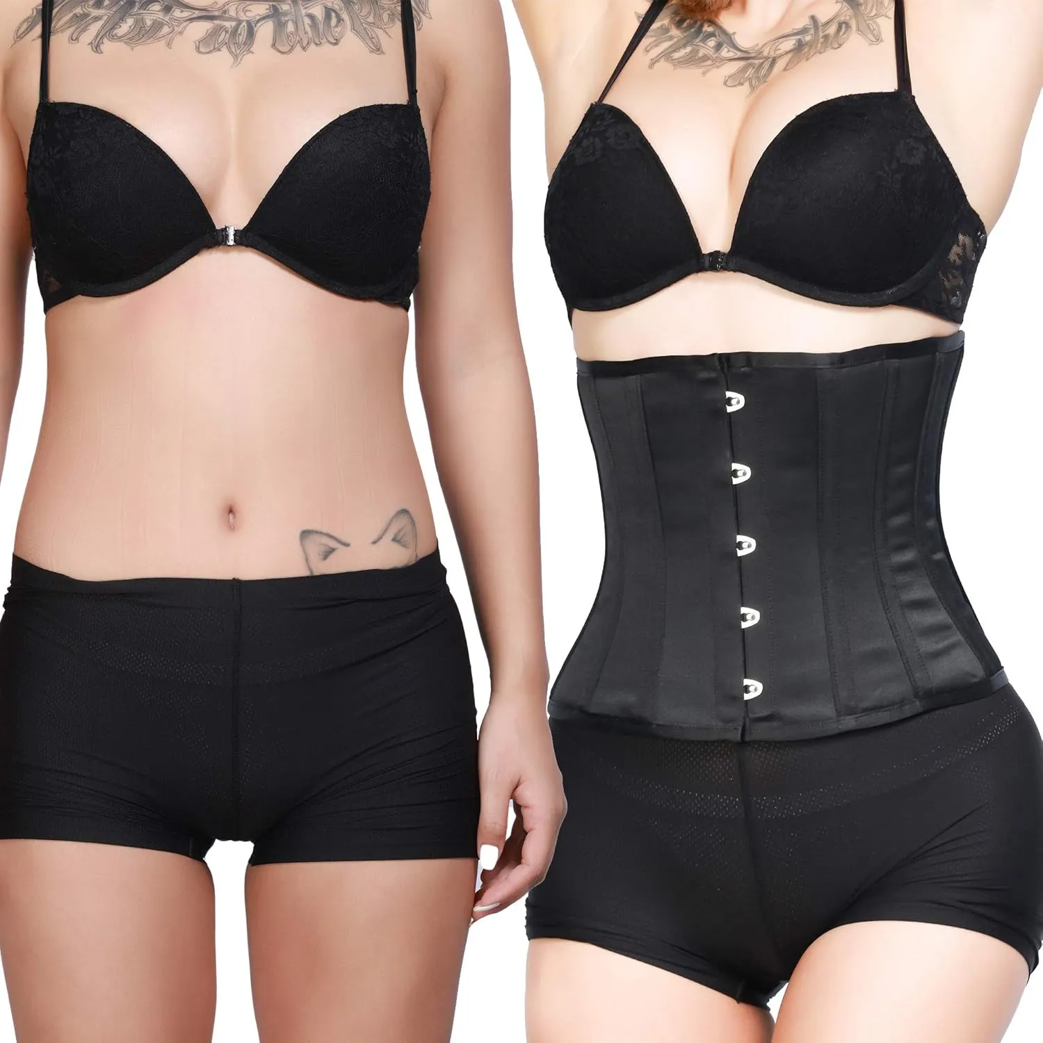 RZY Women's Petite 12 Steel Boned Heavy Duty Waist Trainer Underbust Corset Short Torso Mesh Body Shaper (Fabric style)