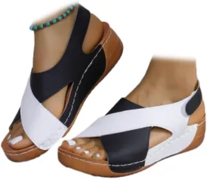 SACFOF Womens Orthopedic Sandals Summer Comfort Arch Support Wedge Sandals Ankle Strap Slingback Platforms Slip On Shoes