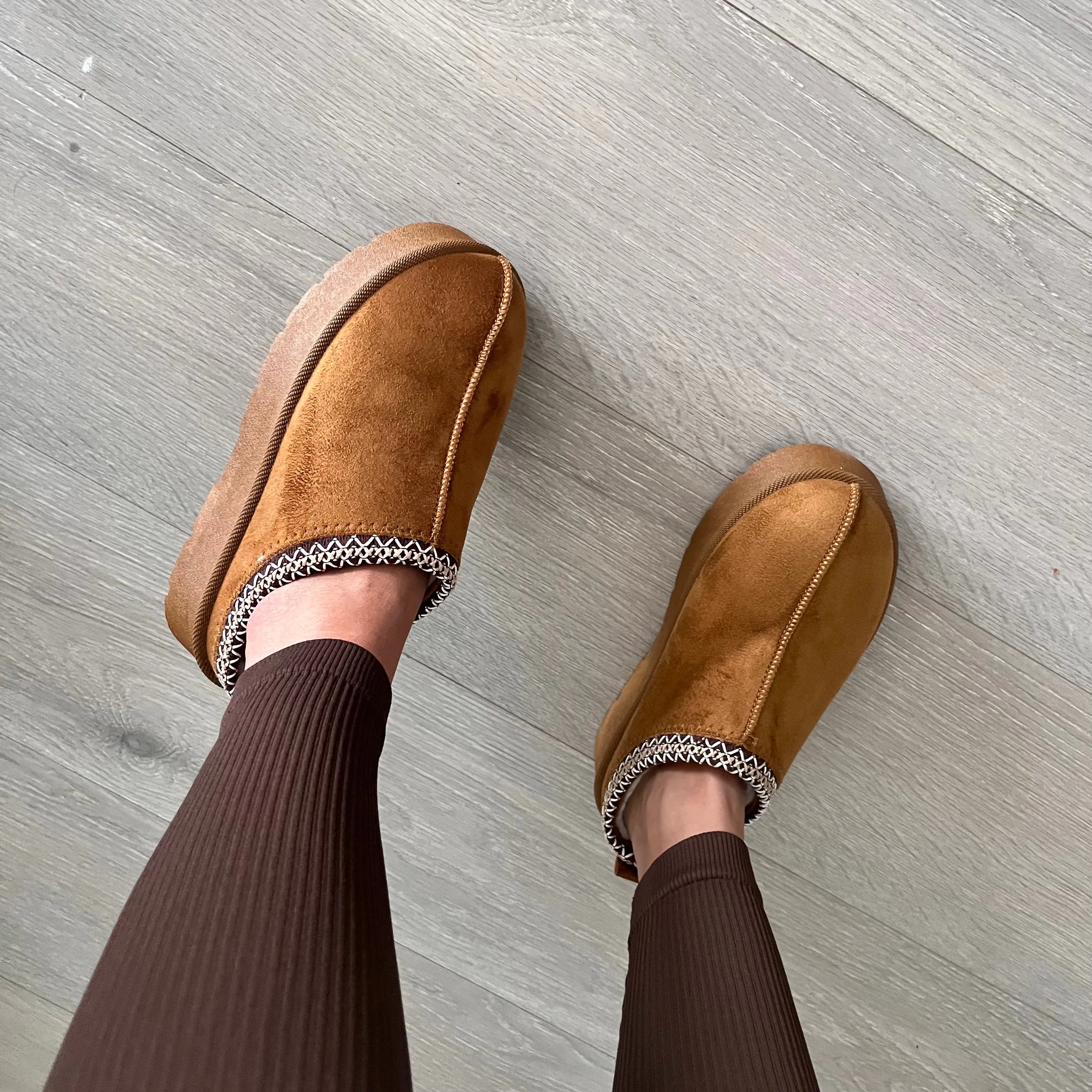 SALE Tas fleece lined platform slipper mule - chestnut