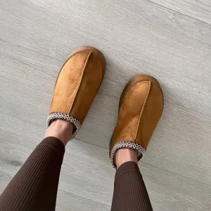 SALE Tas fleece lined platform slipper mule - chestnut