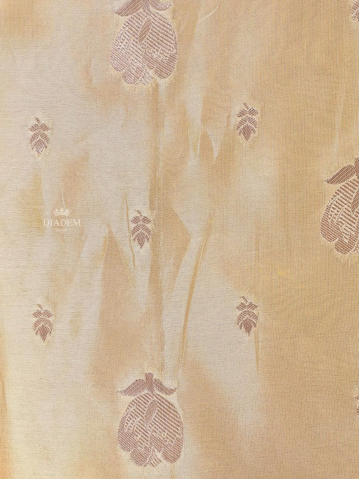 Sandal Banarasi Saree with Flower Design on the Body with Zari Border