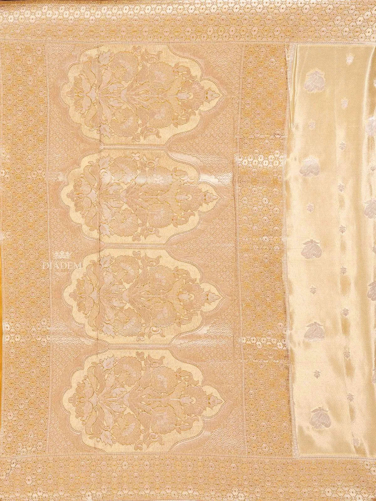 Sandal Banarasi Saree with Flower Design on the Body with Zari Border