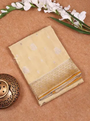 Sandal Banarasi Saree with Flower Design on the Body with Zari Border