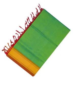 Sandal Handloom Korvai Silk Cotton Saree With Black Border