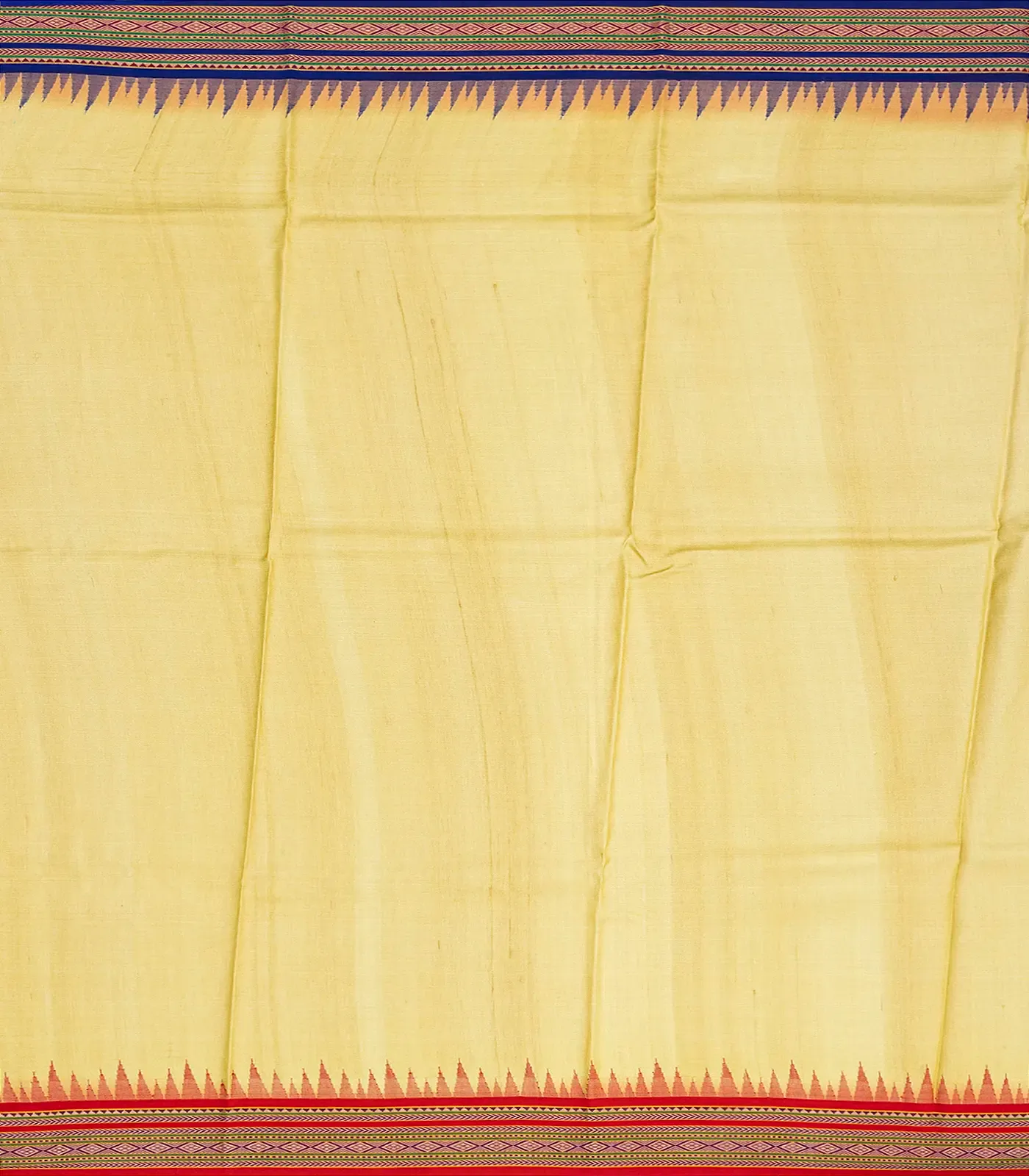 Sandal Handloom Tussar Silk Saree Printed With Floral Motifs & Ganga Jamuna Border