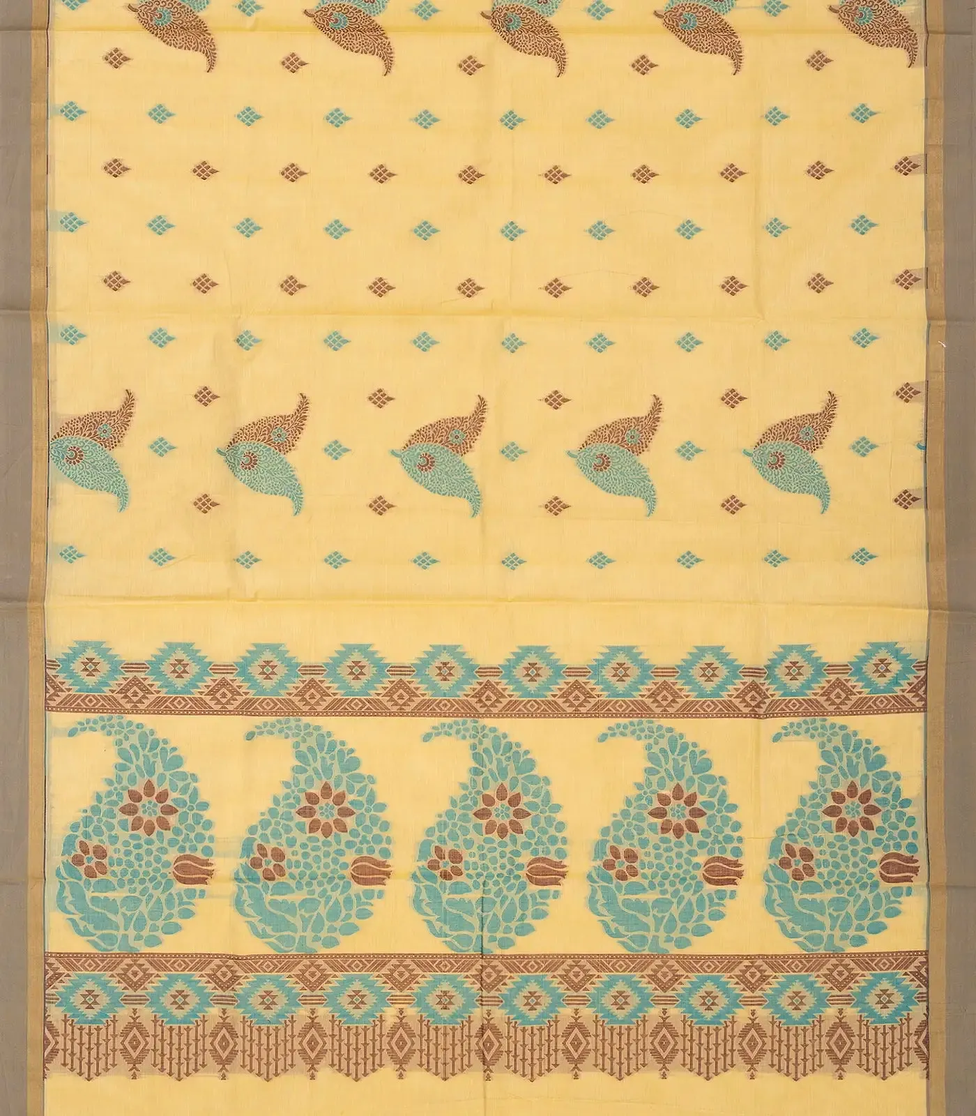 Sandal Rasipuram Cotton Saree With Floral Motifs