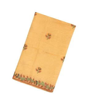 Sandal Woven Blended Cotton Saree With Peacock Motifs-BL3522
