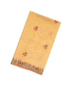 Sandal Woven Blended Cotton Saree With Peacock Motifs-BL3523