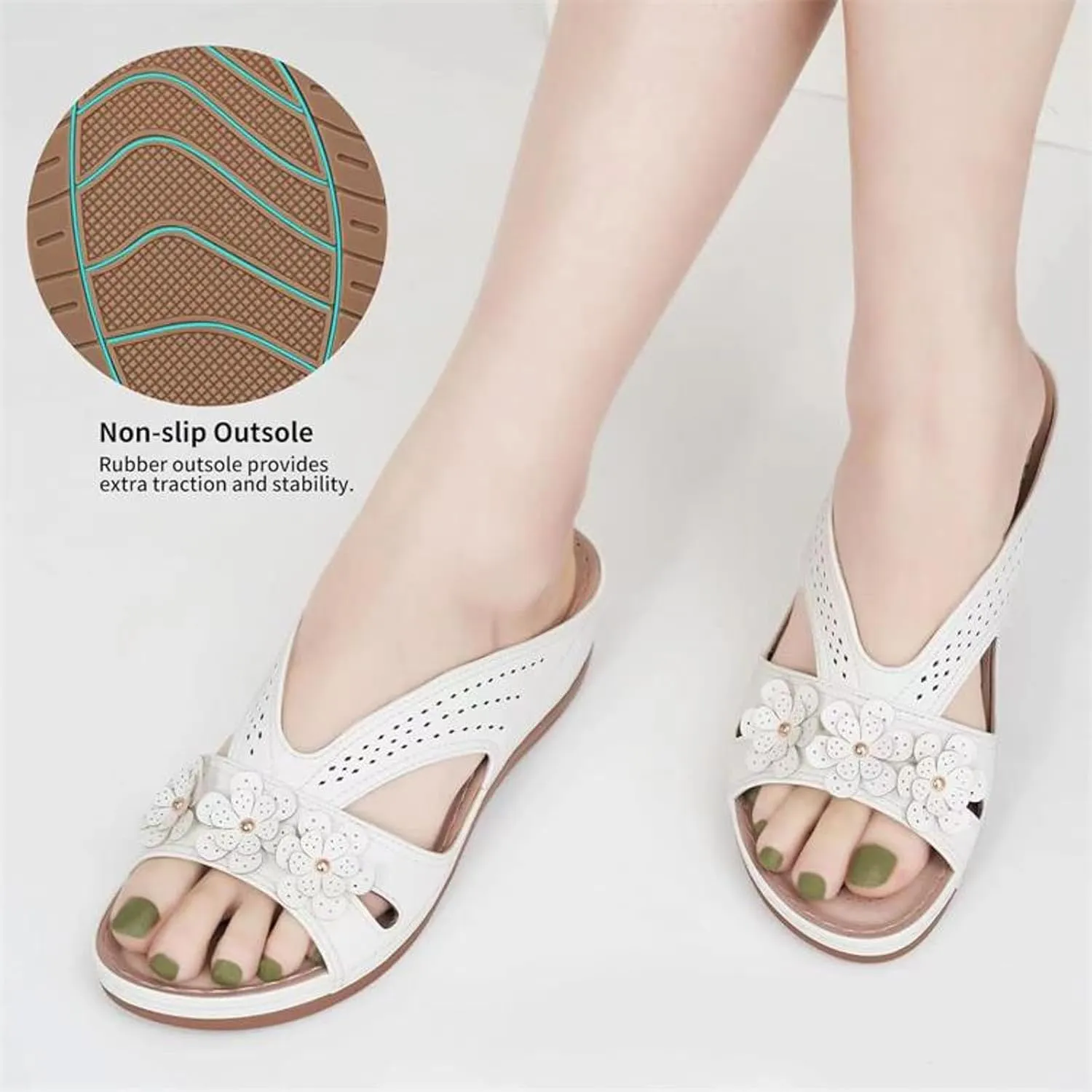 Sandals for Women Wedge Shoes 2025 Slip On Dressy Summer Comfortable Slides Footbed Cushion Walking Sandals Lightweight Memory Foam Platform Shoes