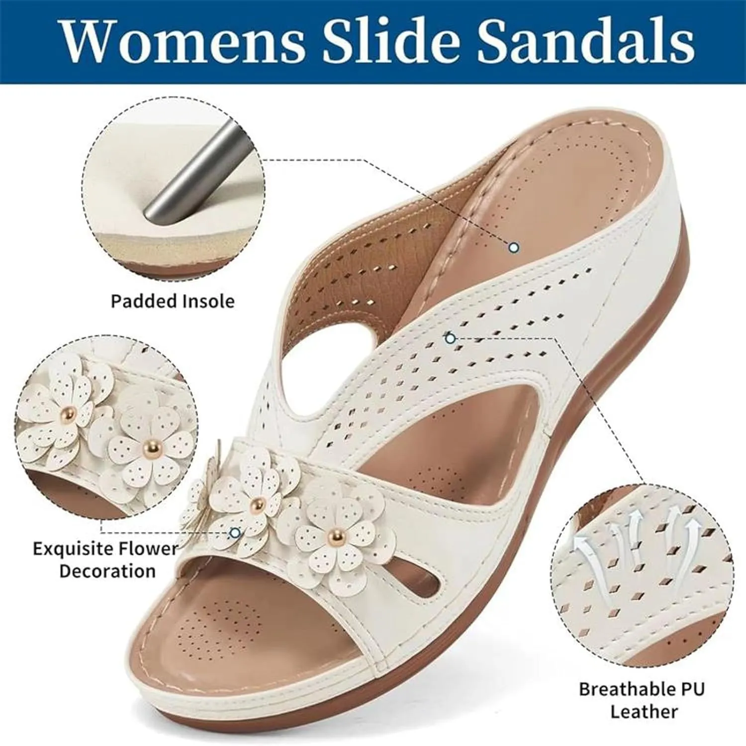 Sandals for Women Wedge Shoes 2025 Slip On Dressy Summer Comfortable Slides Footbed Cushion Walking Sandals Lightweight Memory Foam Platform Shoes