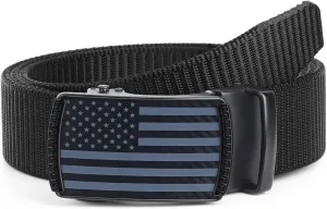 SANSTHS Golf Ratchet Belt for Men, Mens Belt Casual 1 1/3" Flag Pattern Auto Slide Buckle for Jeans